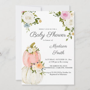 Wasserfarbene Pink Pumpkins Rose Babydusche Einladung