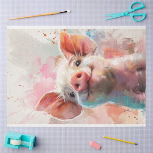 Wasserfarbene Pinky Pig Decoupage Seidenpapier (Basteln)