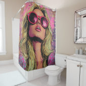 Wasserfarbene Popart Blondine in Sonnenbrille Duschvorhang (Beispiel)
