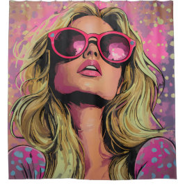 Wasserfarbene Popart Blondine in Sonnenbrille Duschvorhang