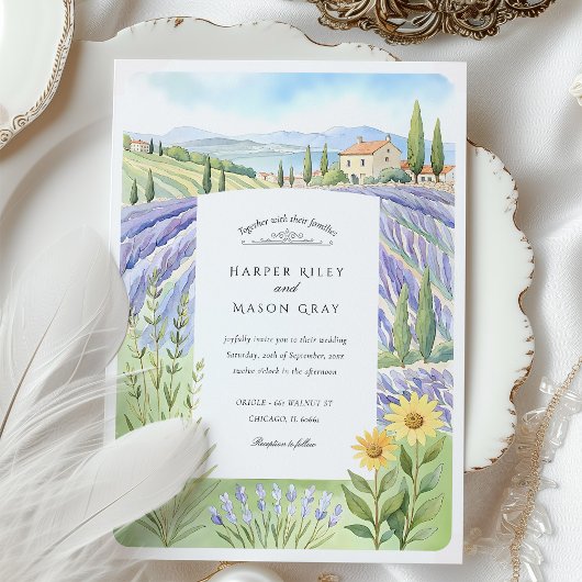 Wasserfarbene Provence Lavendel Fields Hochzeit Einladung