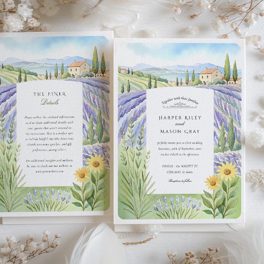Wasserfarbene Provence Lavendel Fields Hochzeit Einladung