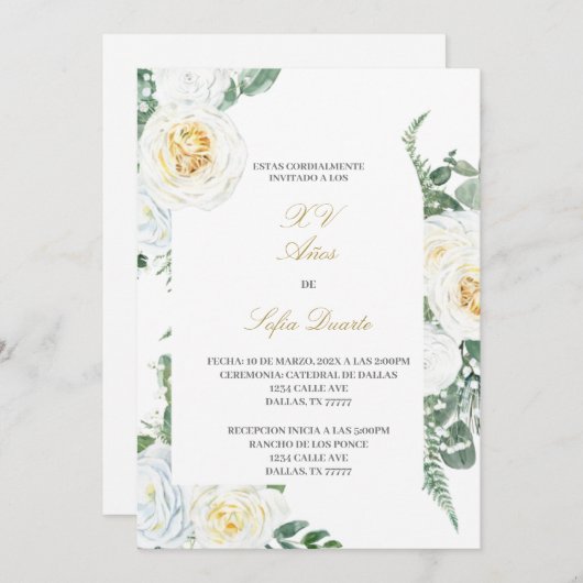 Wasserfarbene Quinceanera-Einladung auf Spanisch Einladung (Vorne/Hinten)