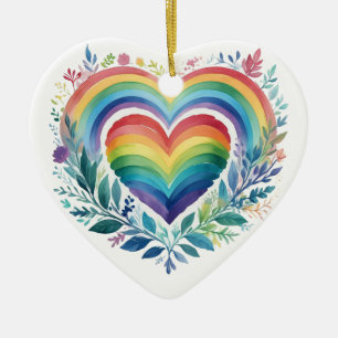 WASSERFARBENE RAINBOW-FARBIGE HERZEN KERAMIK ORNAMENT