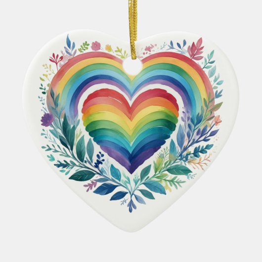 WASSERFARBENE RAINBOW-FARBIGE HERZEN KERAMIK ORNAMENT (Vorne)