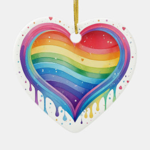 WASSERFARBENE RAINBOW-FARBIGE HERZEN KERAMIK ORNAMENT