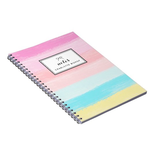 Wasserfarbene Rainbow Pastell Streifen Personalisi Notizblock (Rechte Seite)