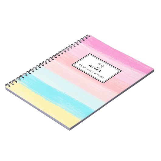 Wasserfarbene Rainbow Pastell Streifen Personalisi Notizblock (Linke Seite)