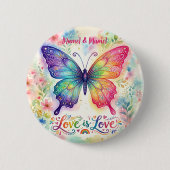 Wasserfarbene Regenbogen-Schmetterling "Liebe ist Button (Vorderseite)