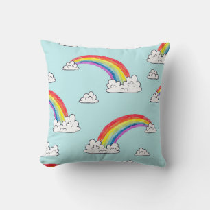 Wasserfarbene Regenbögen und Wolken nahtloses Mus Kissen