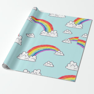 Wasserfarbene Regenbögen und Wolken nahtloses Must Geschenkpapier