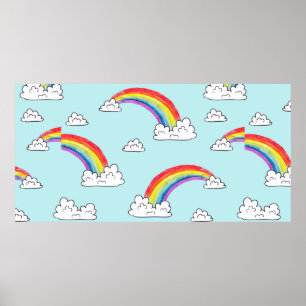 Wasserfarbene Regenbögen und Wolken nahtloses Must Poster