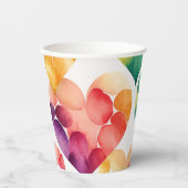 Wasserfarbene Regenbogenherzen Muster. Valentinsta Pappbecher (Vorderseite)