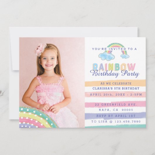 Wasserfarbene Regenbogenstreifen Kinderdusche Einl Einladung (Vorderseite)