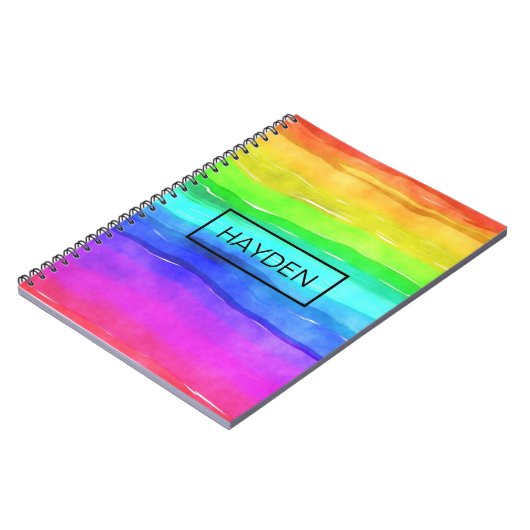 Wasserfarbene Regenbogenstreifen Personalisiert Notizblock (Linke Seite)