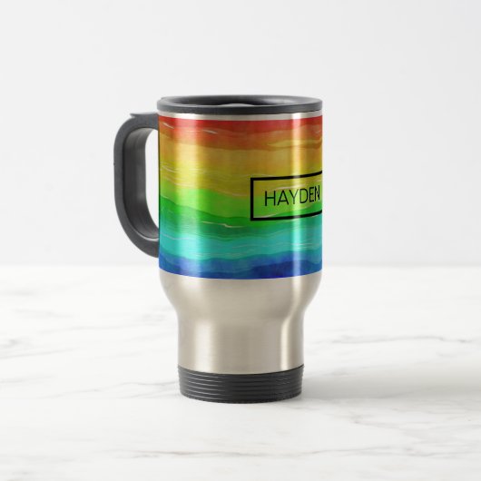 Wasserfarbene Regenbogenstreifen Personalisiert Reisebecher (Vorderseite Links)