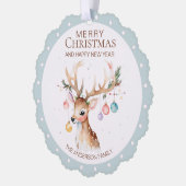Wasserfarbene Rentierblauer Weihnachtsschmuckkarte Ornament Karte (Links)