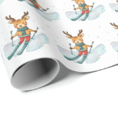 Wasserfarbene Rentiere Skifahren auf Schnee Geschenkpapier (Rolleneckpunkt)