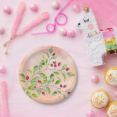 Wasserfarbene, rosa Berries und grüne Foliage Pappteller (Party)