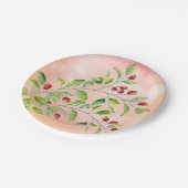 Wasserfarbene, rosa Berries und grüne Foliage Pappteller (Schrägansicht)