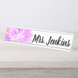 Wasserfarbene Rosa Blumenlehrer Schreibtisch Namen Schreibtischnamensplakette