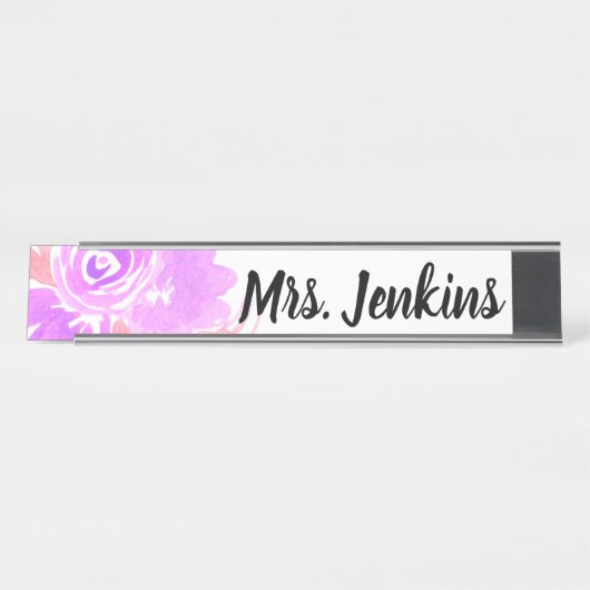 Wasserfarbene Rosa Blumenlehrer Schreibtisch Namen Schreibtischnamensplakette (Vorderseite )