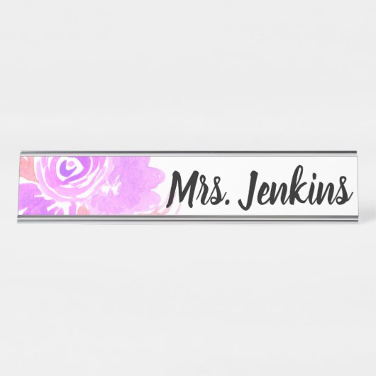Wasserfarbene Rosa Blumenlehrer Schreibtisch Namen Schreibtischnamensplakette (Vorderseite )