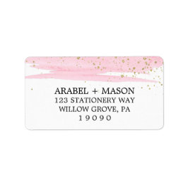Wasserfarbene Rosa Blush and Gold Sparkle Wedding Adressaufkleber