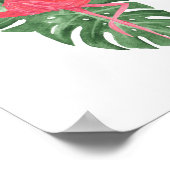 Wasserfarbene Rosa Flamingo Tropical Monstera Blät Poster (Ecke)