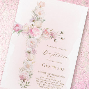 wasserfarbene rosa florale Taufeinladung Einladung