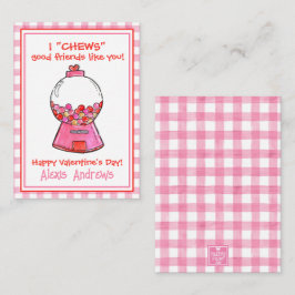 Wasserfarbene Rosa Gingham Gumballs Valentinische Mitteilungskarte
