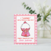 Wasserfarbene Rosa Gingham Gumballs Valentinische Postkarte (Stehend Vorderseite)