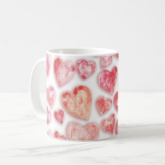 Wasserfarbene rosa Herzen Kaffeetasse (Vorderseite Links)
