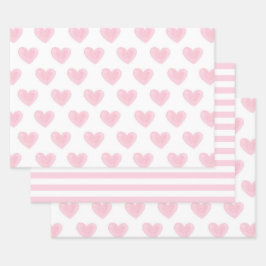 Wasserfarbene rosa Herzen. Liebe. Blush Valentines Geschenkpapier Set