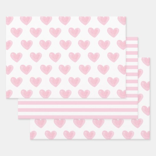 Wasserfarbene rosa Herzen. Liebe. Blush Valentines Geschenkpapier Set (Set)