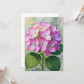 Wasserfarbene rosa Hortensienblüten Karte (Vorderseite/Rückseite Beispiel)
