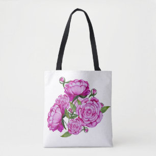 Wasserfarbene rosa Pfingstrosen-Tragetasche Tasche