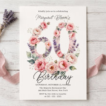 Wasserfarbene rosa Rose & Lavendel 60. Geburtstag