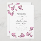 Wasserfarbene rosa Schmetterlinge. Hochzeit Save t Save The Date (Vorne/Hinten)