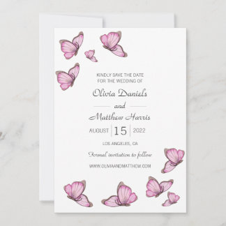 Wasserfarbene rosa Schmetterlinge. Hochzeit Save t Save The Date