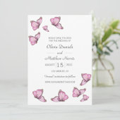 Wasserfarbene rosa Schmetterlinge. Hochzeit Save t The Date (Stehend Vorderseite)