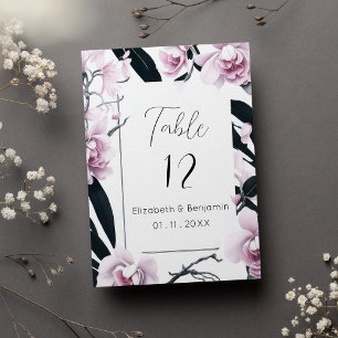 Wasserfarbene rosa schwarze Orchideen-Blumen Tisch Einladung