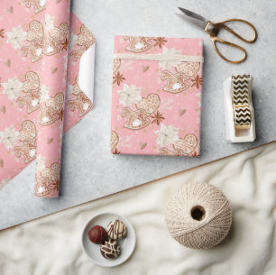 Wasserfarbene rosa Weihnachtskekse & Schneeflocken Geschenkpapier