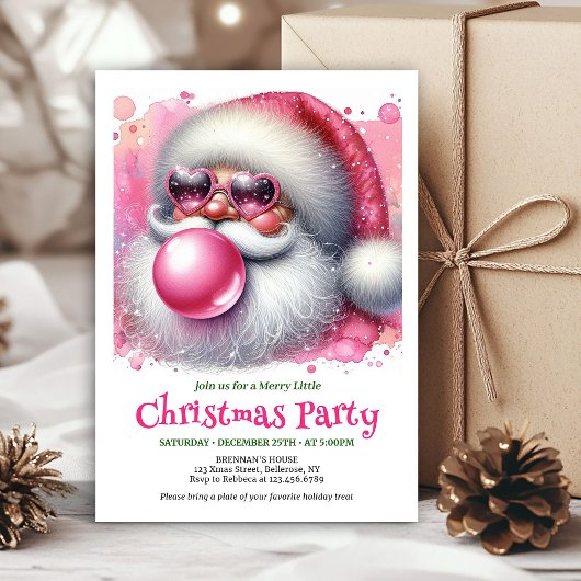 Wasserfarbene rosa Weihnachtsmann-Bubble-Gum-Einla Einladung