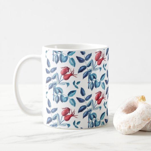 Wasserfarbene Rose Hüftmuster Kaffeetasse (Mit Donut)