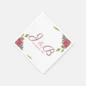 Wasserfarbene Rose Mit Monogramm Hochzeit Serviette (Ecke)