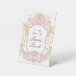 Wasserfarbene Rose Wappen Gästebuch-Schild Sockelschild