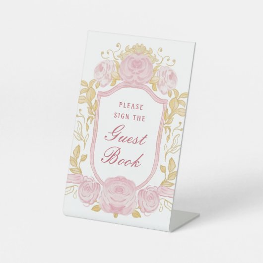 Wasserfarbene Rose Wappen Gästebuch-Schild Sockelschild (Vorderseite)