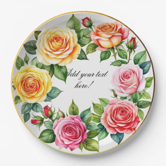 Wasserfarbene Rose Wreath Elegante Pappteller (Vorderseite)