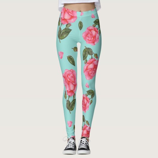 Wasserfarbene Rosen Botanische Illustration Leggings (Vorderseite)
